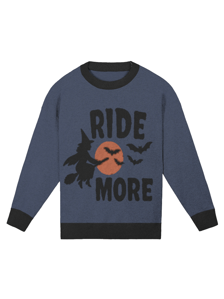 Ride More Halloween Sweater – Witch Jacquard Knit Crewneck Pullover Sweater with Bats and Moon product image (1)