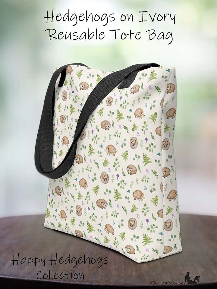 Hedgehogs with Ferns and Mushrooms on Ivory Tote Bag product image (2)