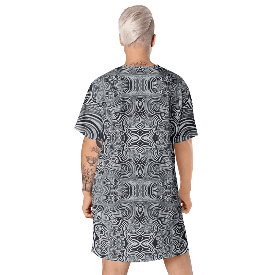 Funky Black & White Noir Liquid Tie-Dye T-shirt Dress product image (5)