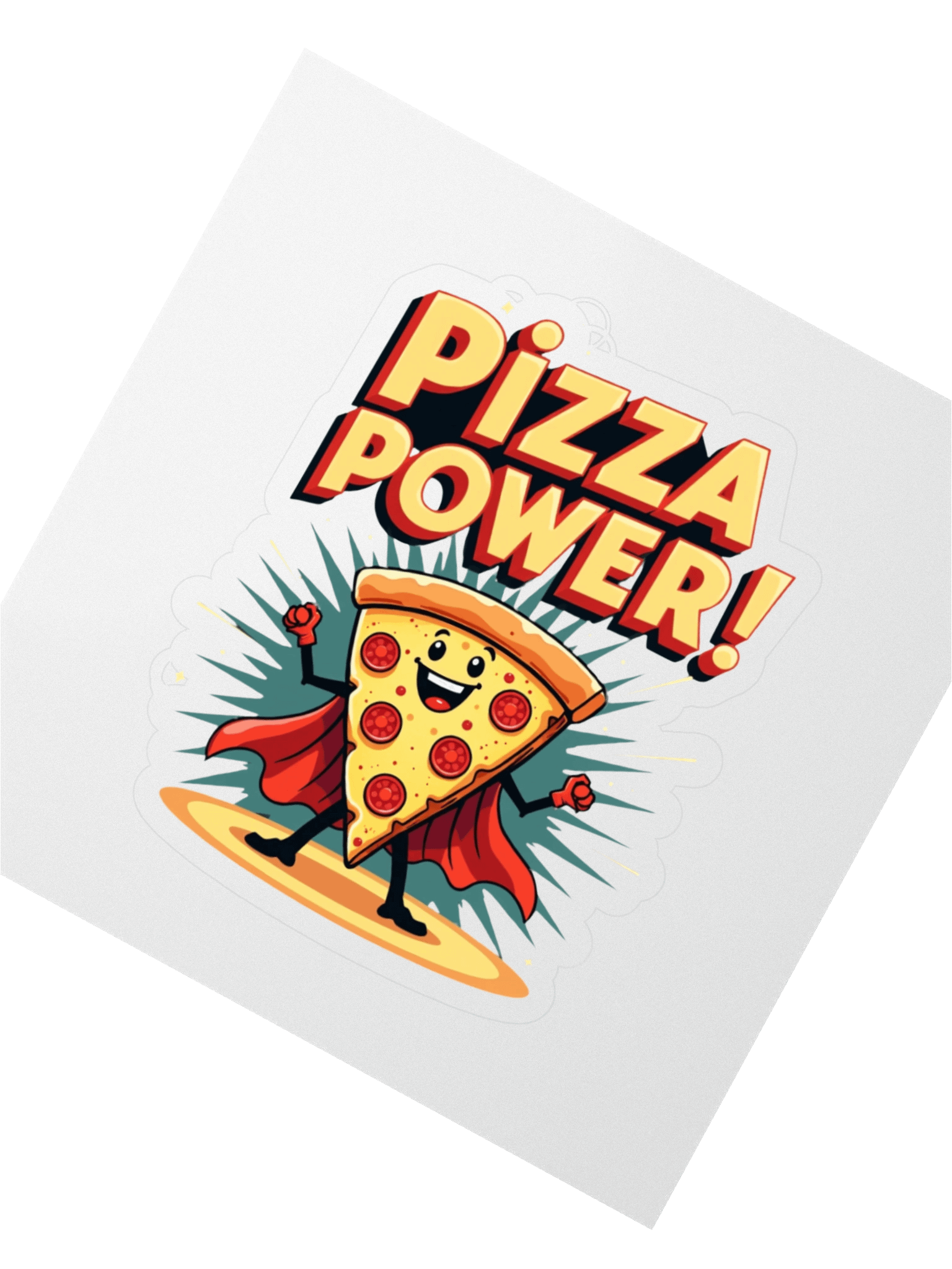 Pizza Power Sticker | Superhero Food Character Vinyl Decal | Funny Pizza Slice Laptop Sticker Kiss Cut Stickers product image (3)