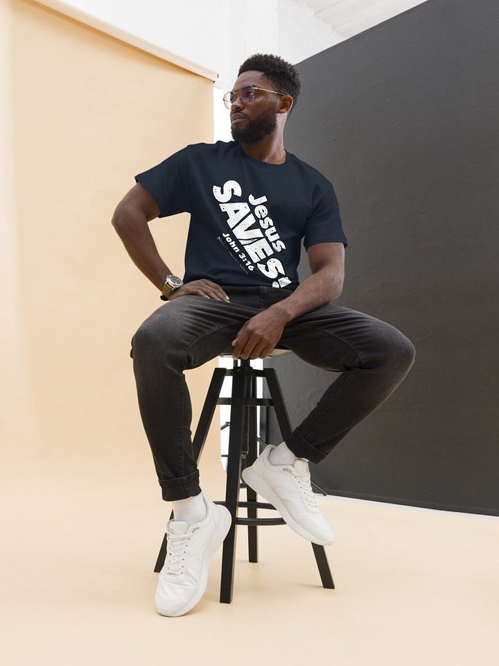 Jesus SAVES! Heavyweight Unisex Crewneck T-shirt | Gildan® 5000, White on Dark Colors product image (2)
