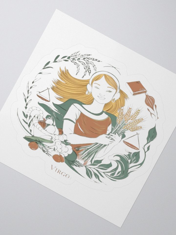 Virgo Zodiac Sticker - Female with Wheat & Scales - Vinyl product image (6)