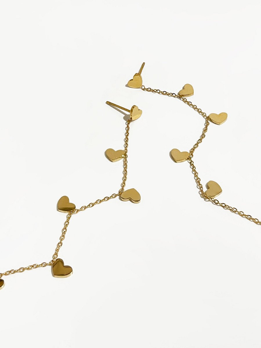 Dainty Heart Drop Chain Earrings | 18K Gold Plated product image (7)