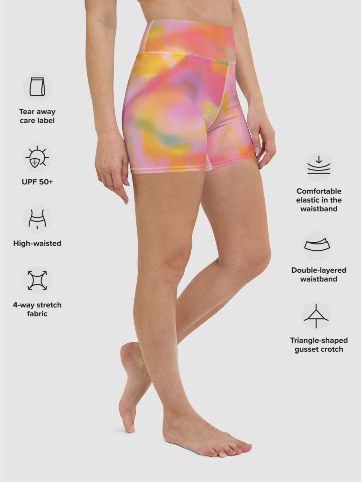 Yoga Short "Sweet Pastel Tie Dye in Orange Light Pink" product image (4)