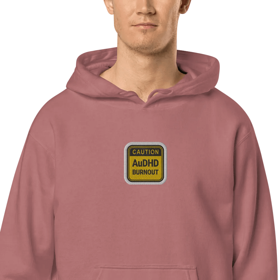 CAUTION: AuDHD BURNOUT embroidered pigment-dyed hoodie (bubble design) product image (2)