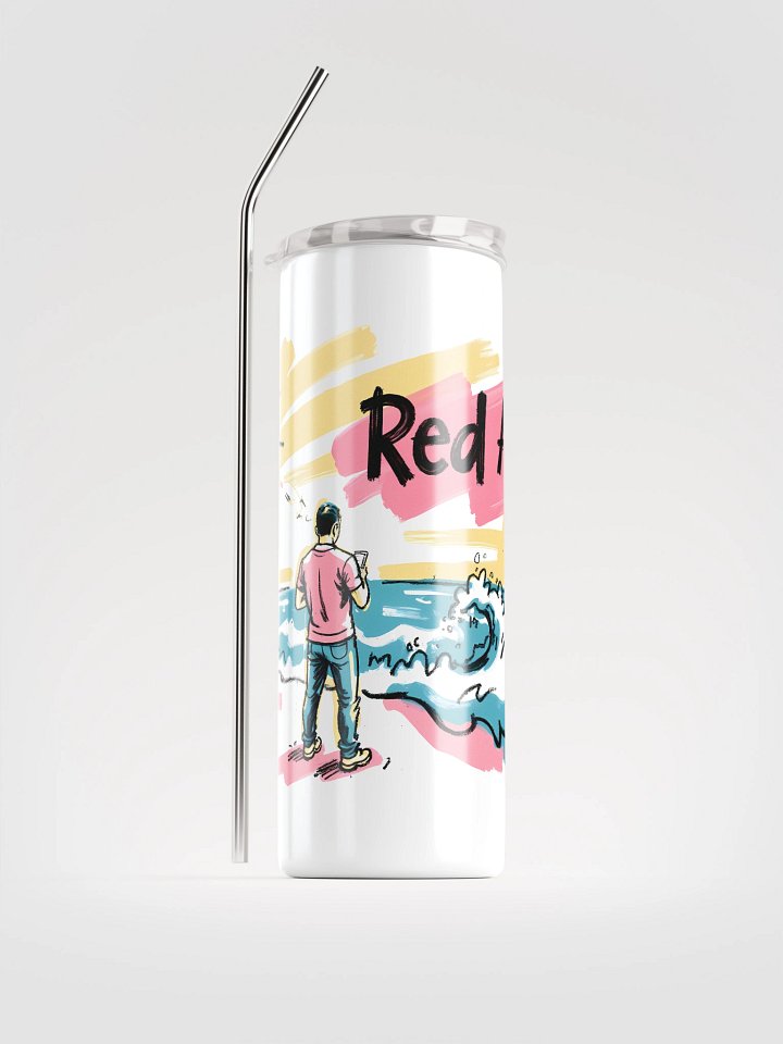 Red Alert Beach Art Print – Sunset Danger Warning Steel Tumbler product image (2)