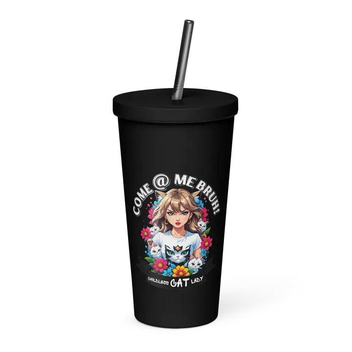 Childless Cat Lady 20 oz Tumbler Cup - Black - Insulated Tumbler with a Straw product image (1)