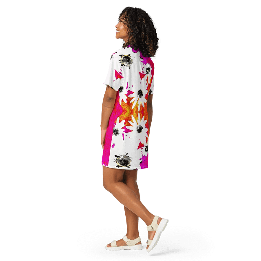 Abstract Vibrant Colourful Daises Ladies T Shirt Dress product image (11)