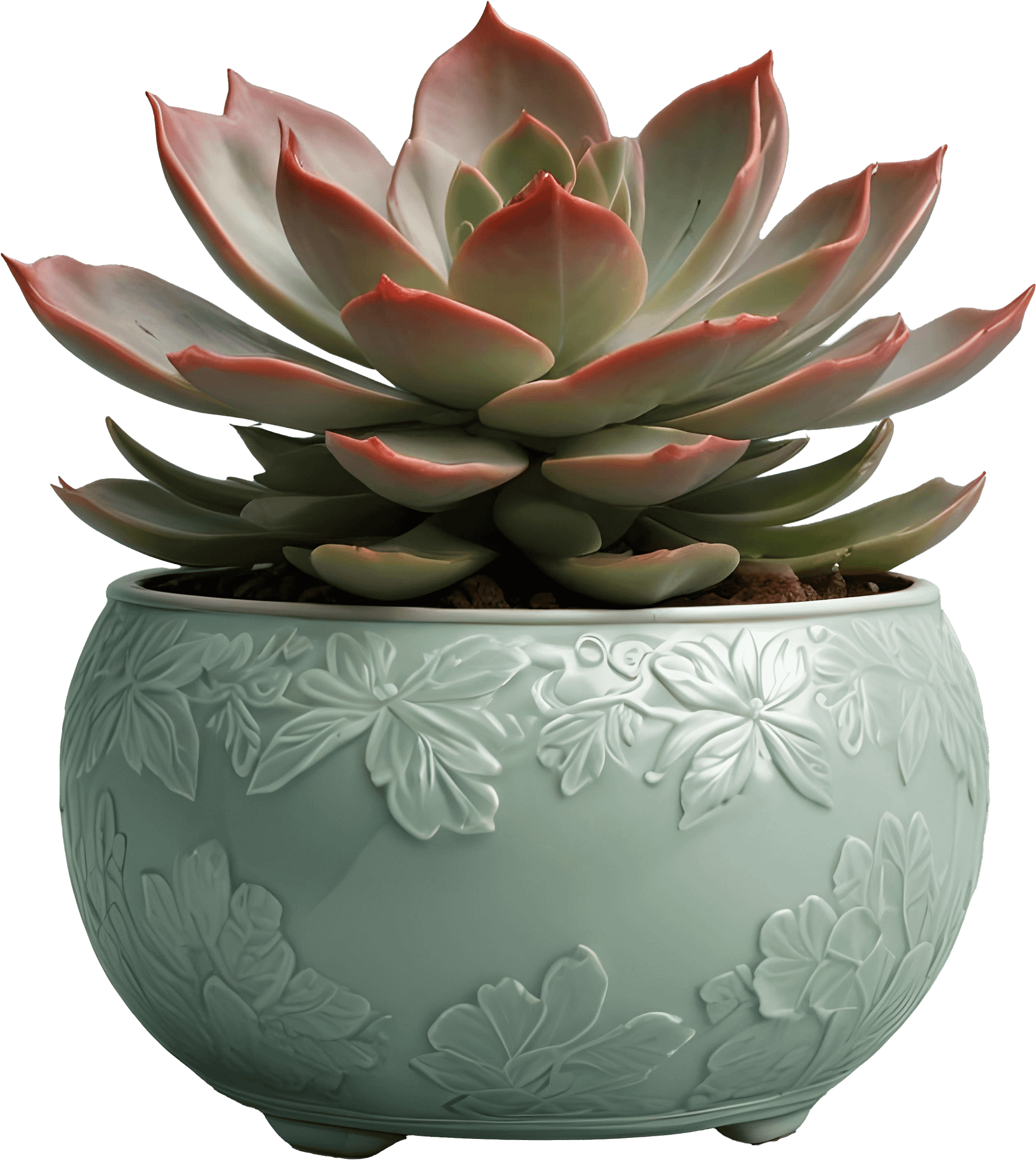 Chinese Green Porcelain Pot with Succulent – Tranquil Elegance PNG product image (1)