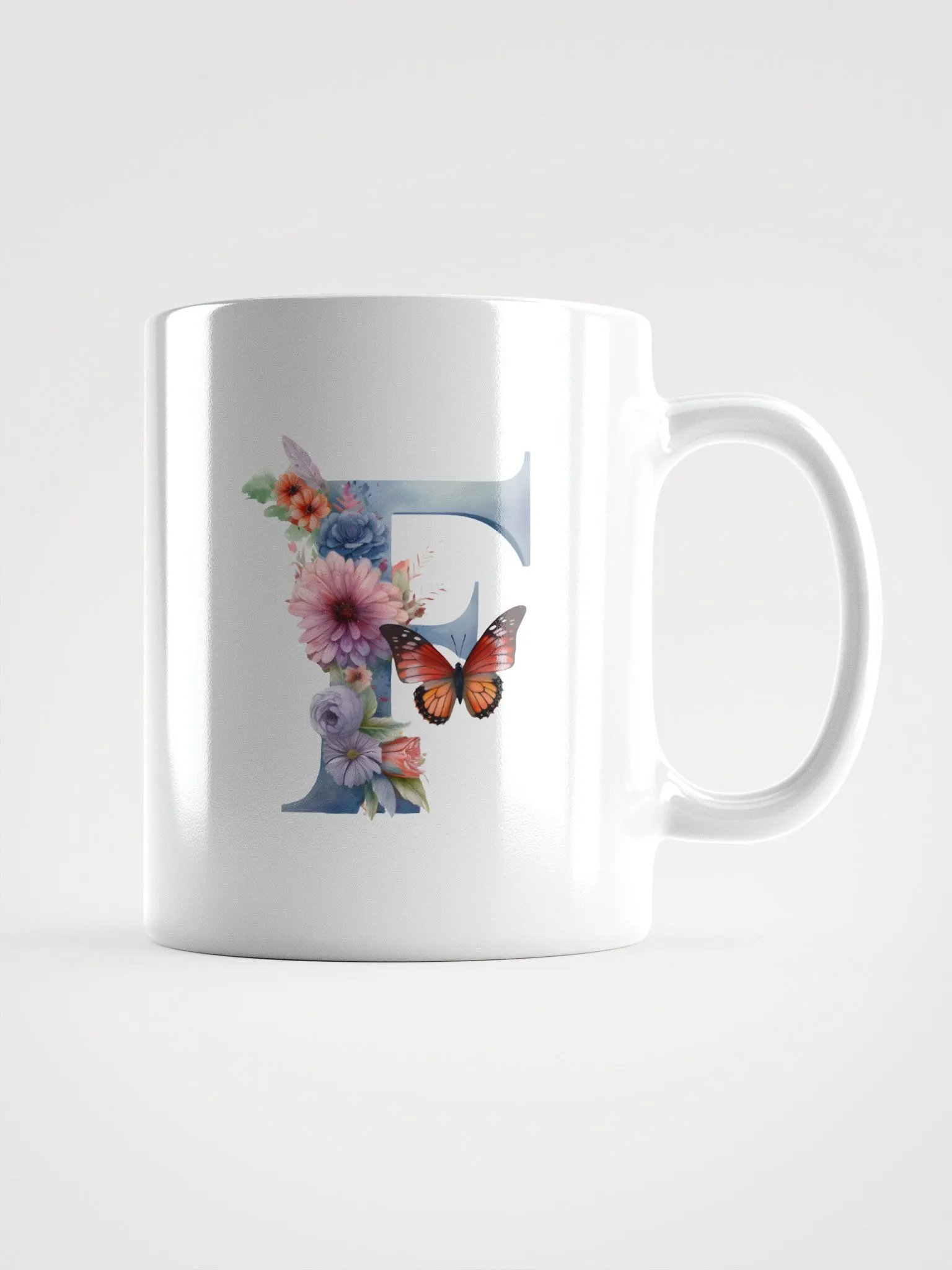 Letter F Monogram Floral Fantasy White Glossy Mug product image (1)
