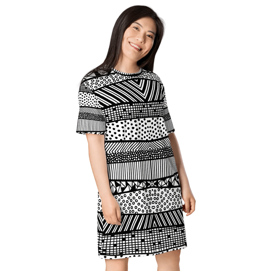 Modern pattern in black and white T-Shirt Dress product image (12)