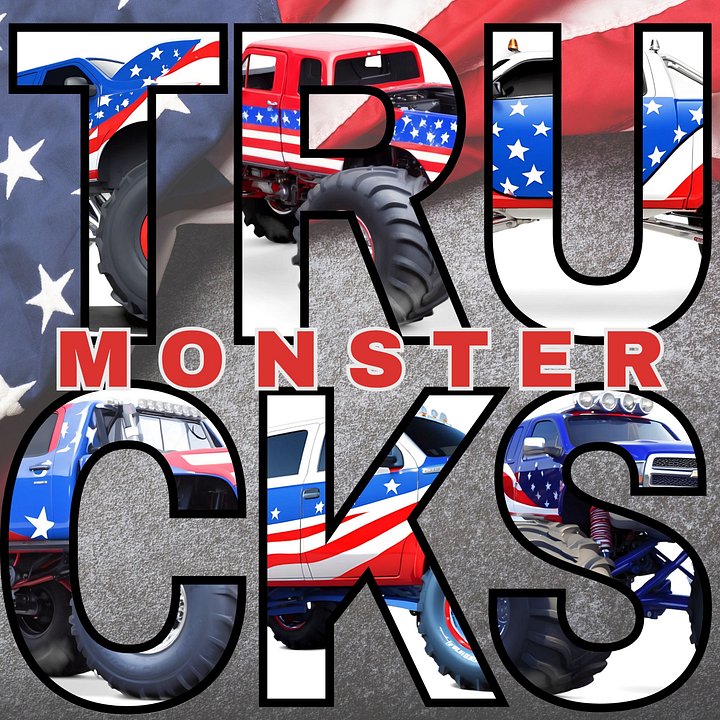 Monster Trucks USA Clipart Bundle, 4th of July PNG, Monster Truck Birthday Clipart for Party Decor, American Monster Trucks PNG product image (2)