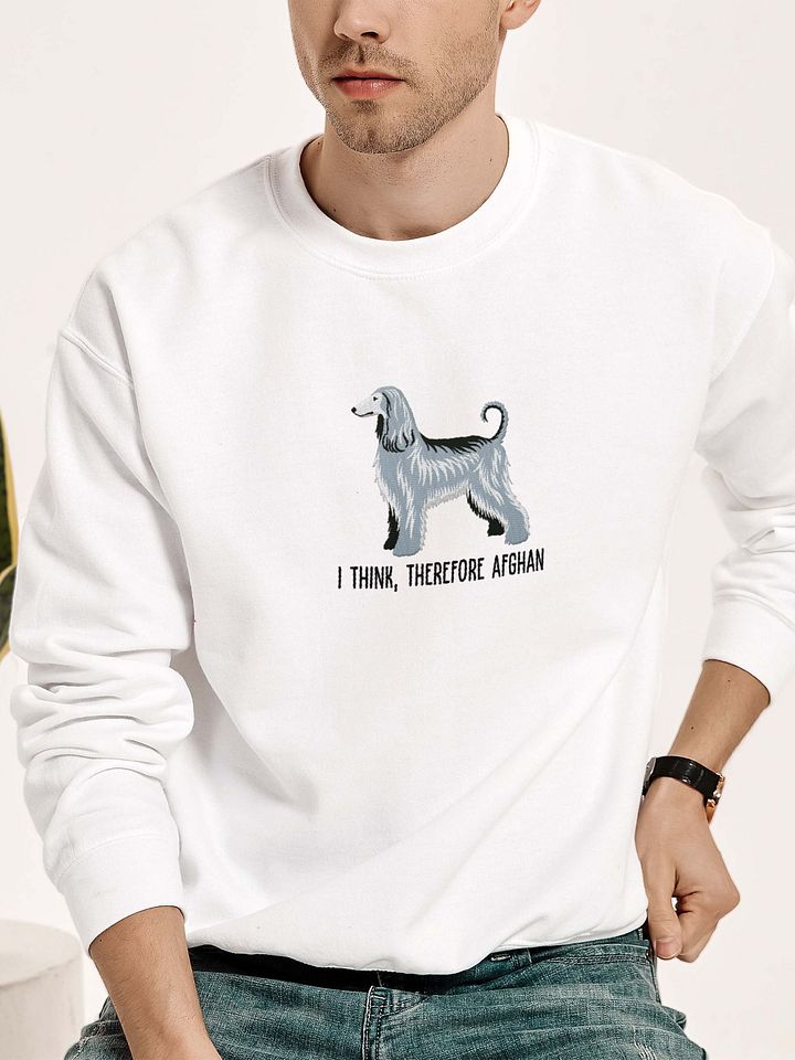 I Think Therefore Afghan Sweatshirt (Embroidered) of an Afghan Hound(Blue) product image (2)