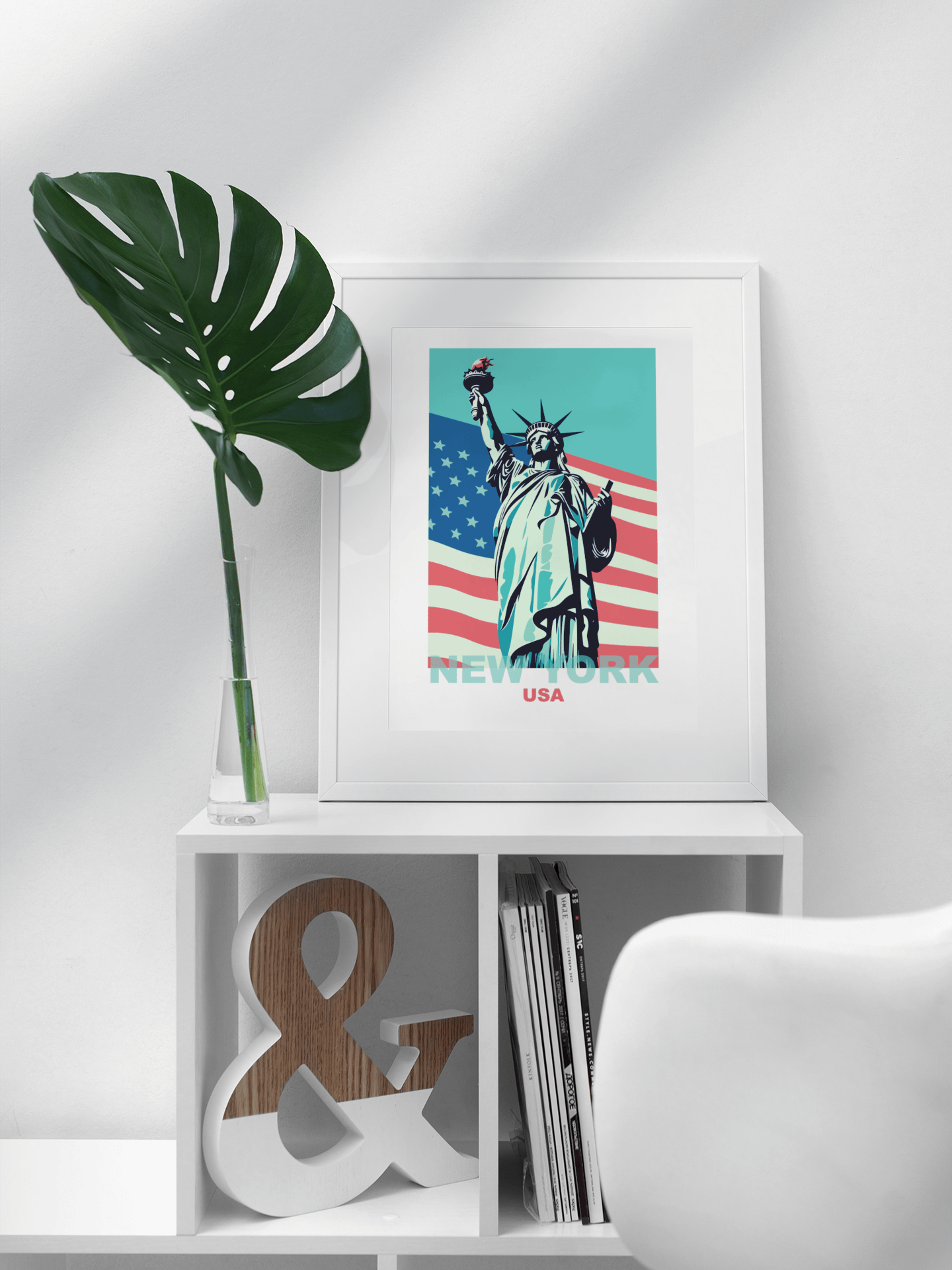Statue of Liberty with American Flag Poster, Patriotic New York USA Wall Art, Iconic Landmark Print, Bold Graphic Travel Decor product image (3)