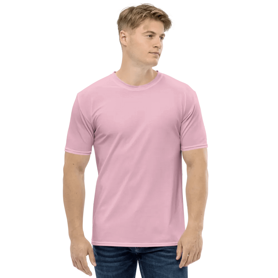 Plain Light Pink Soft Summer Men's Crewneck Polyester Heavyweight Premium T-Shirt by Treasure Pie product image (4)
