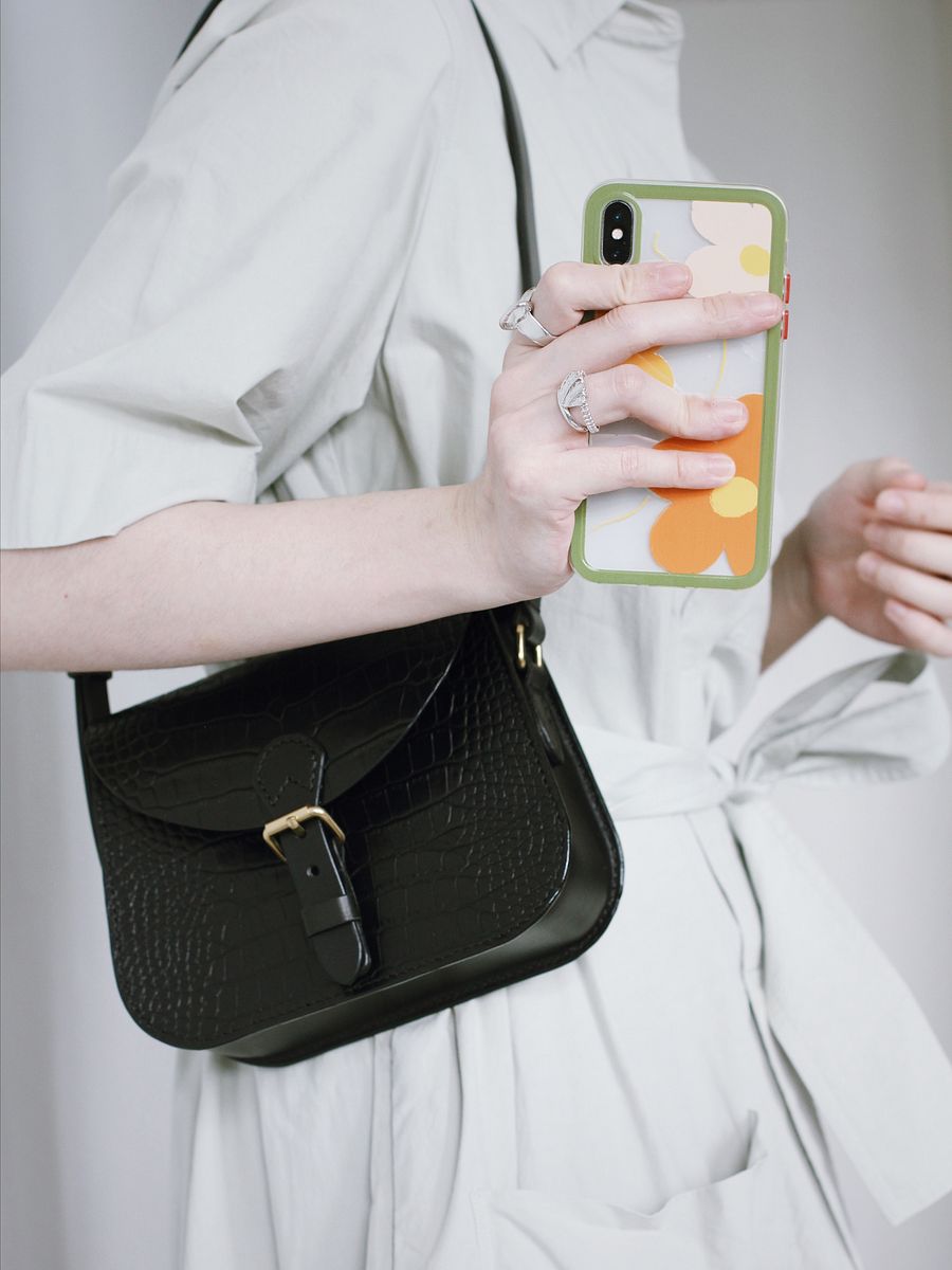 Black Croc Embossed Leather Saddle Bag – Small product image (5)