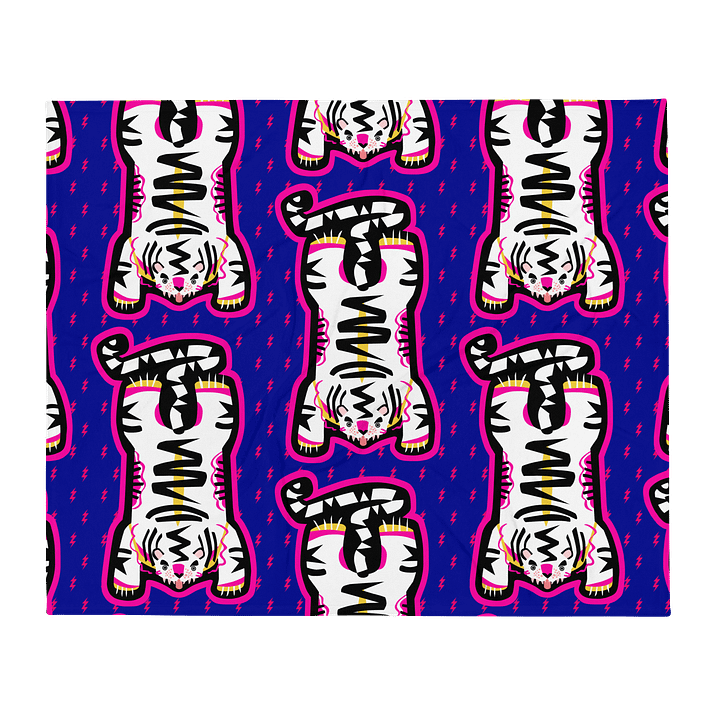 Giant White Electric Tiger Print Blanket on Blue product image (2)