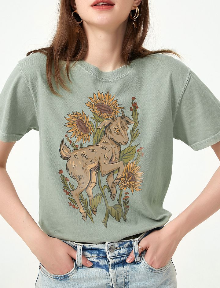 Goblincore and Cottagecore Shirts for Goat Lovers | Baby Goat Among Sunflowers Botanicals T-Shirt product image (1)