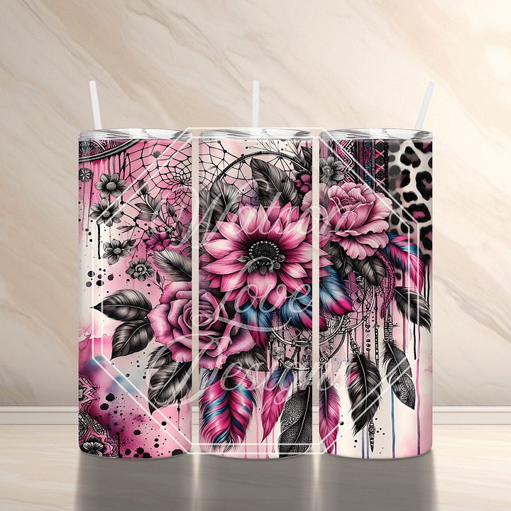 Dream Catcher 20 oz Skinny Tumbler Sublimation Design Digital Download PNG Instant DIGITAL ONLY Pink Dreamcatcher product image (2)