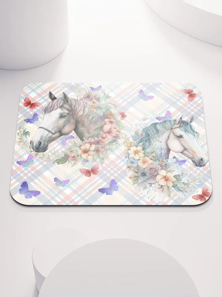 Two Beautiful Horses on a Plaid Background Mousepad product image (1)
