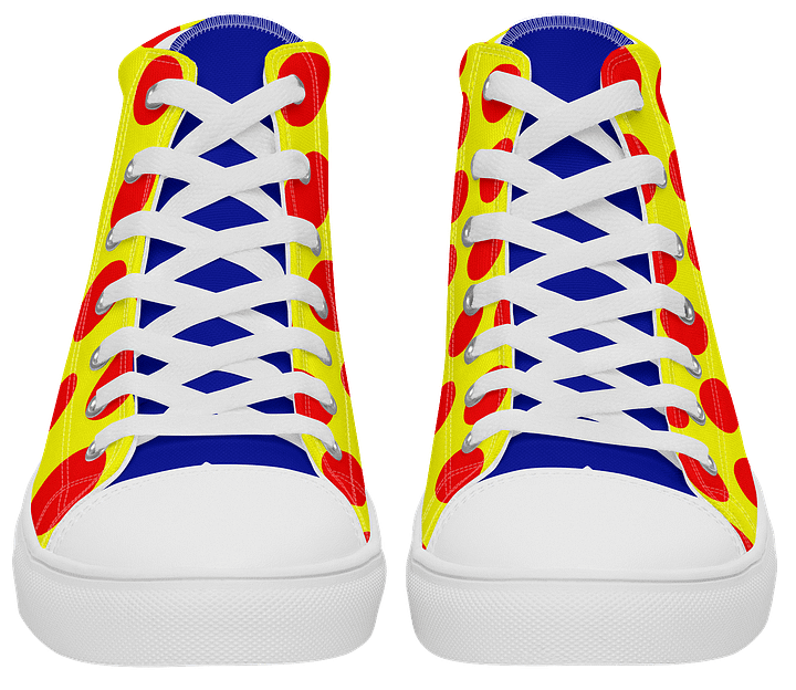Red Polka Dots on Yellow Women's High Top Canvas Shoes product image (2)