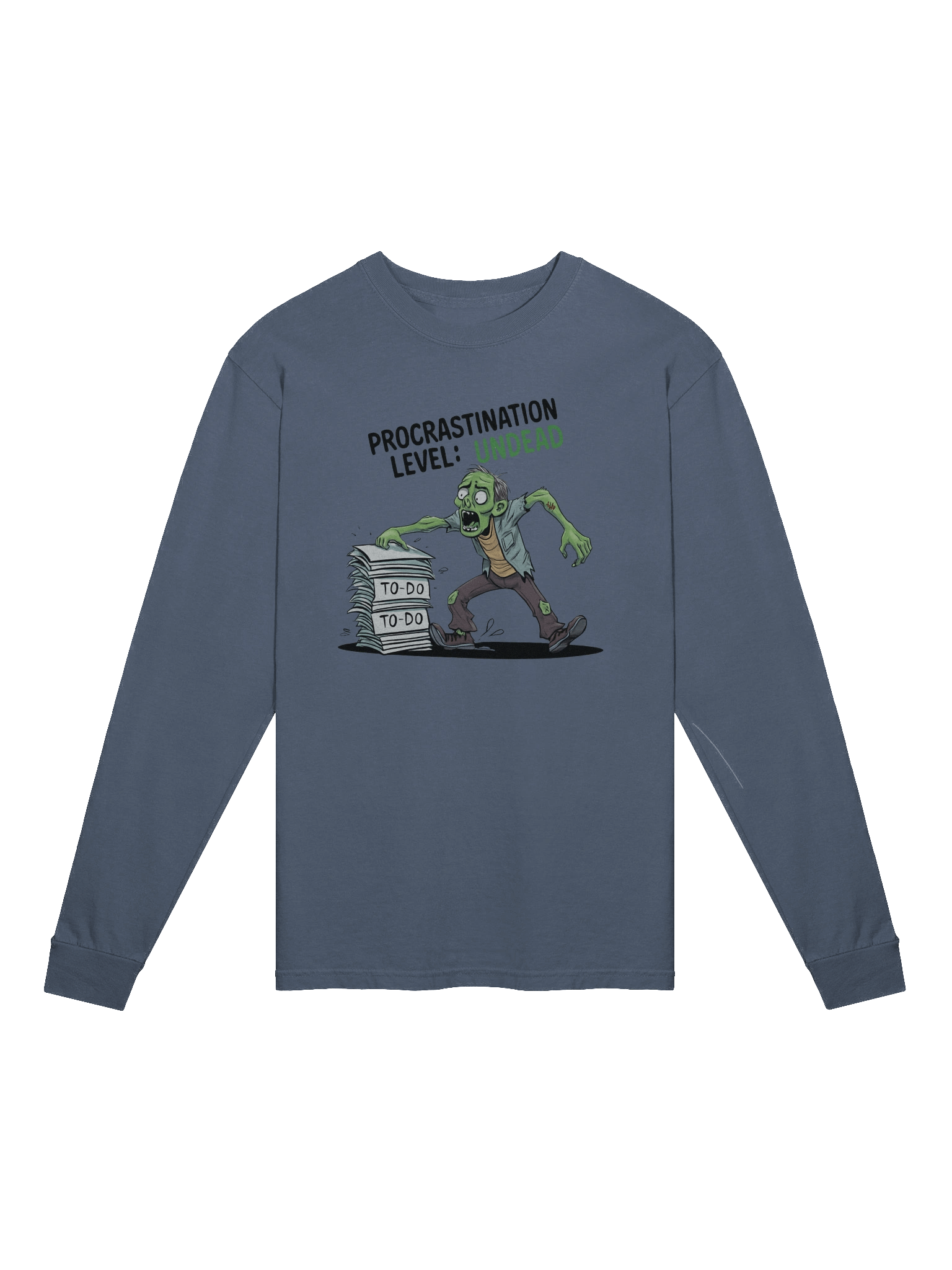 "Procrastination Level: Undead" Halloween - Zombie Long Sleeve Shirt – Funny To-Do List Graphic Long Sleeve Tee for Chronic Procrastinators product image (3)