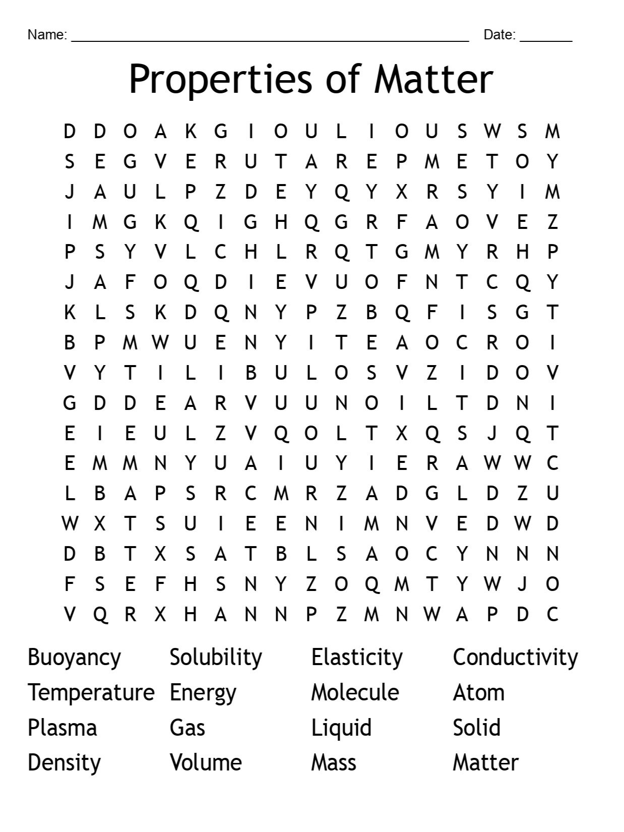 Printable Properties of Matter Word Search – 16 Key Terms! product image (1)