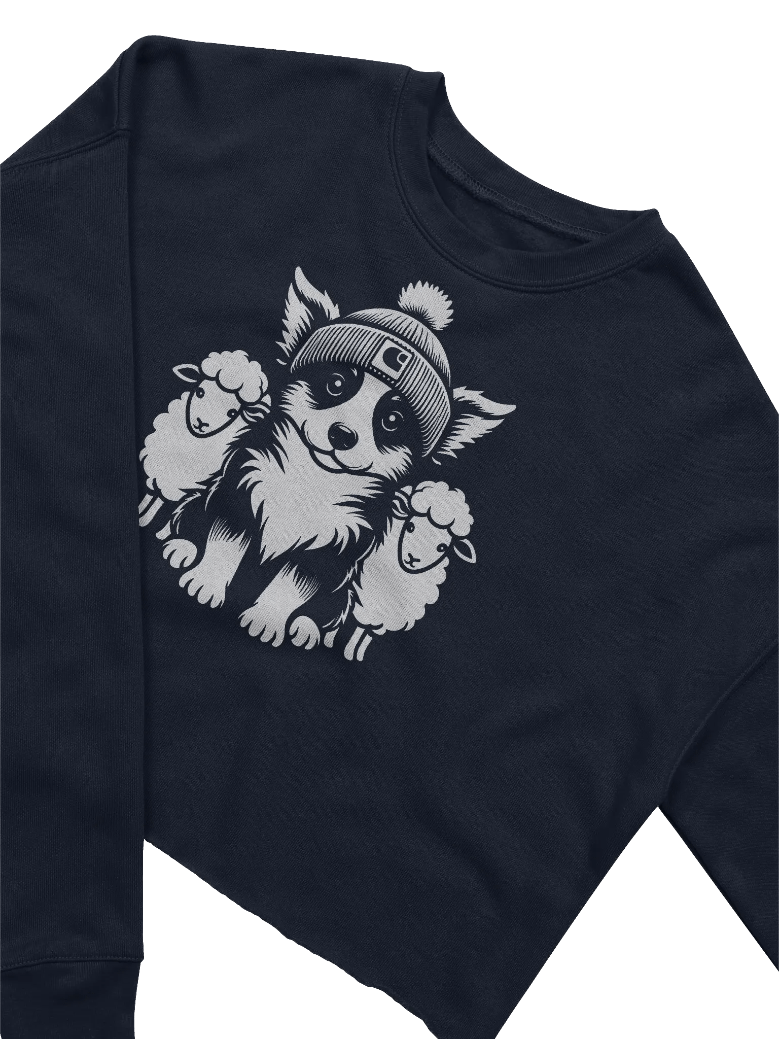 Cute Border Collie with Sheep Women's Fleece Crop Sweatshirt product image (2)