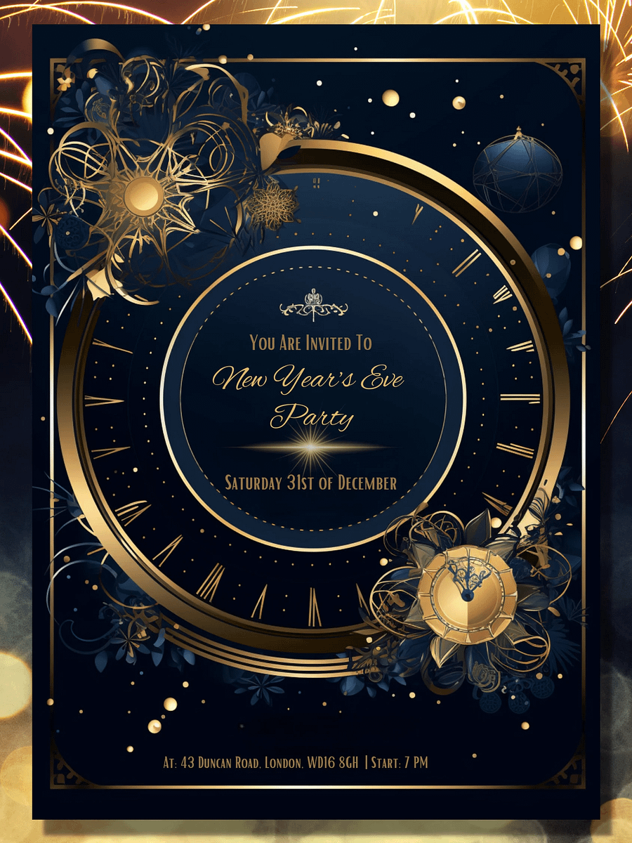 Editable New Years Eve Party Invitation- Gold and Black - Edit in Canva- New Years Party Printable- New Year's Party Invitation Template product image (1)