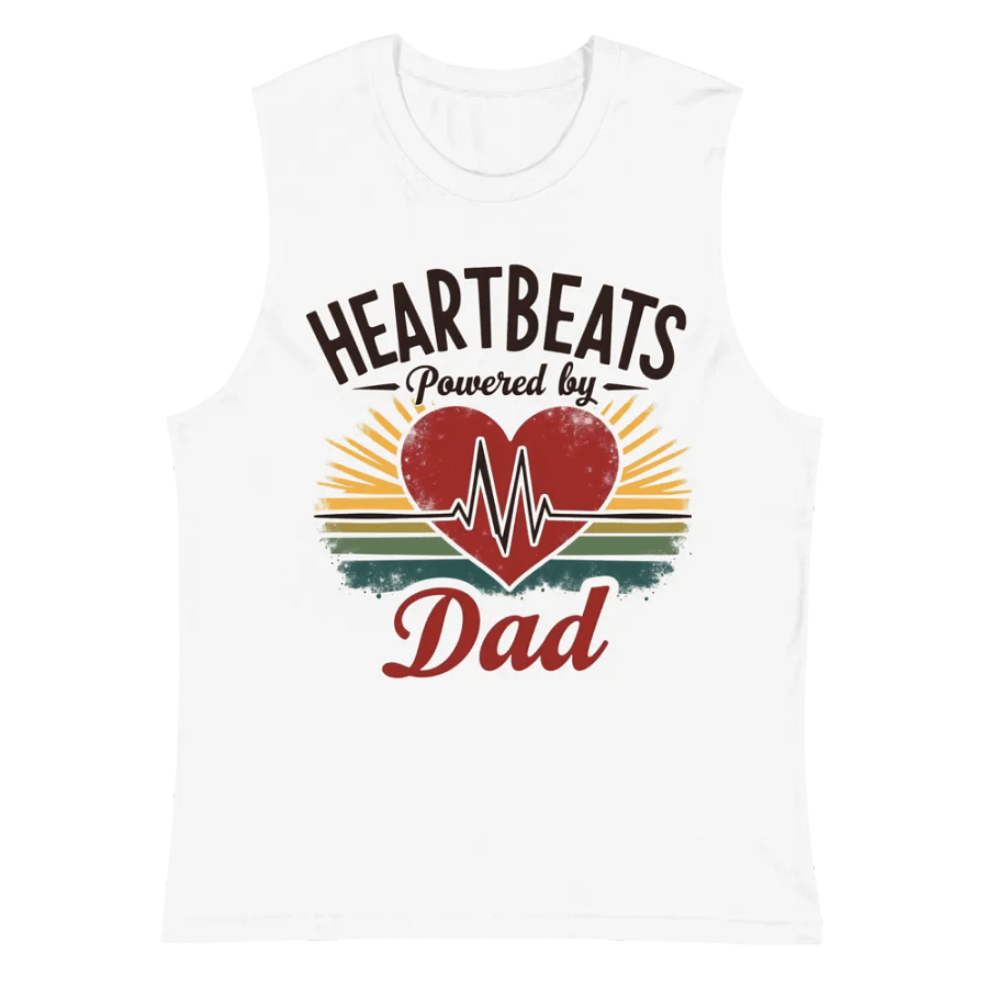 stethoscope heart shape, ekg Heartbeats Powered by Dad Muscle Tank product image (2)