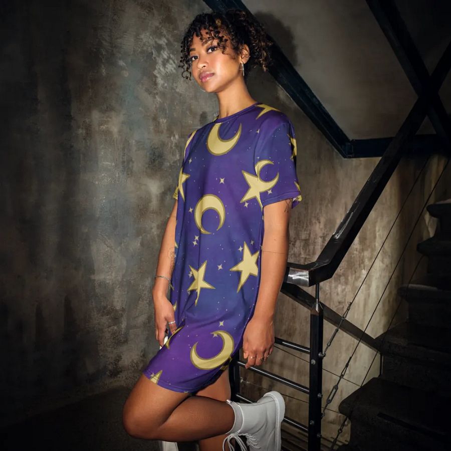 Cozy Moon and Stars Nighty Gown T-Shirt Dress product image (12)