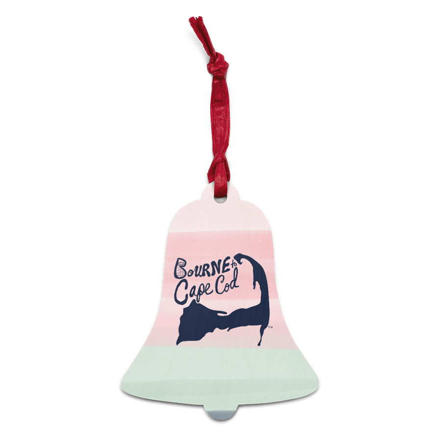 BOURNE to Cape Cod™ | Wooden Holiday Ornament | Double-Sided Coastal Keepsake | with BRN.2C.C.™ Logo on Back | Navy Blue Logos on Horizon Stripes product image (1)