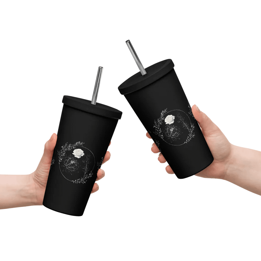 Floral White Line Tumbler with Straw product image (10)