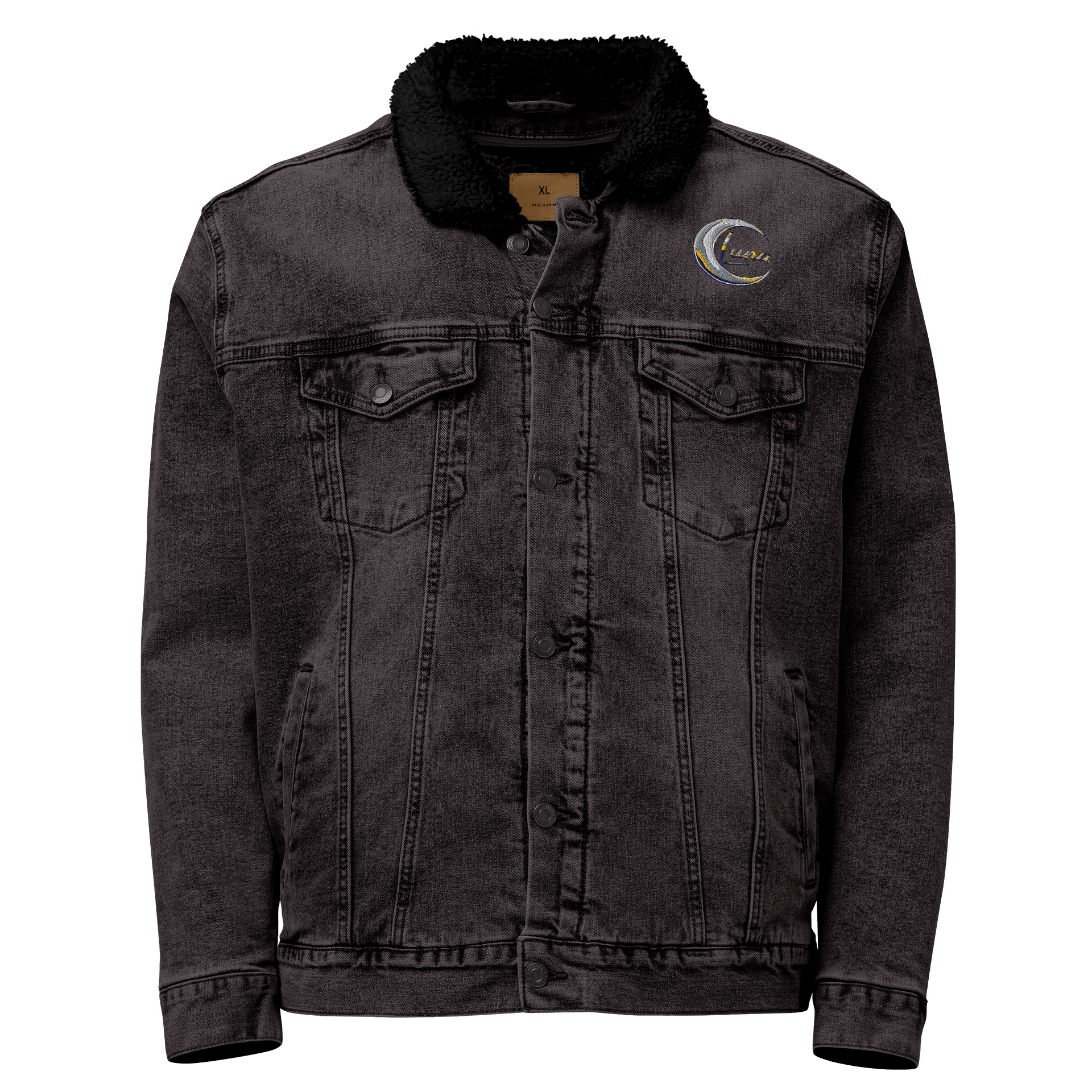 Luna Unisex Sherpa Denim Jacket - Black & Light Denim, Celestial Design, Heavyweight product image (1)
