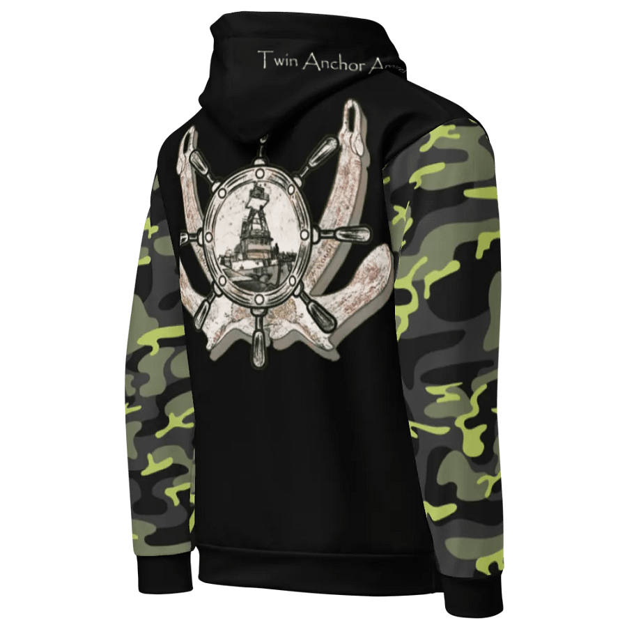 Camouflage & Black Twin anchor ship wheel & Tug CE Hoodie product image (10)