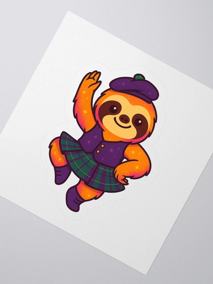 Highland Dance Sloth Sticker – Cute Scottish Sloth in Tartan for Dancers, Teachers, and Sparkly Sticker Fans product image (2)