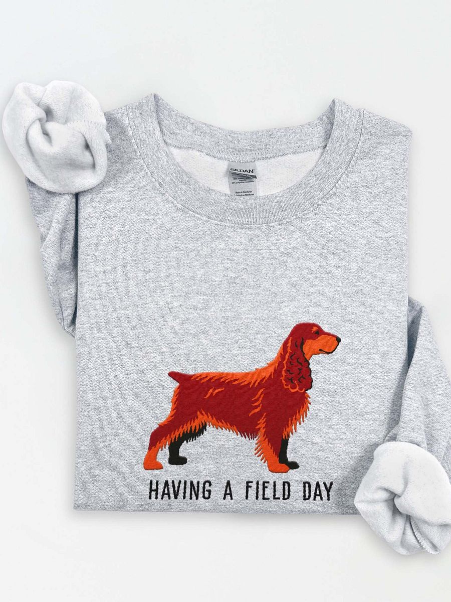 Having a Field Day Sweatshirt (Embroidered) of a Field Spaniel(Liver & Tan) product image (1)