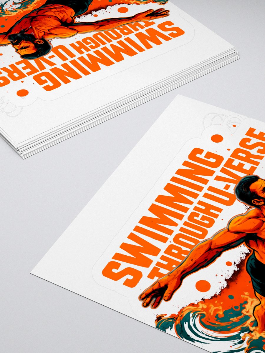 Orange-Hued Cosmic Journey: 'Swimming Through U-Verse Sticker product image (12)