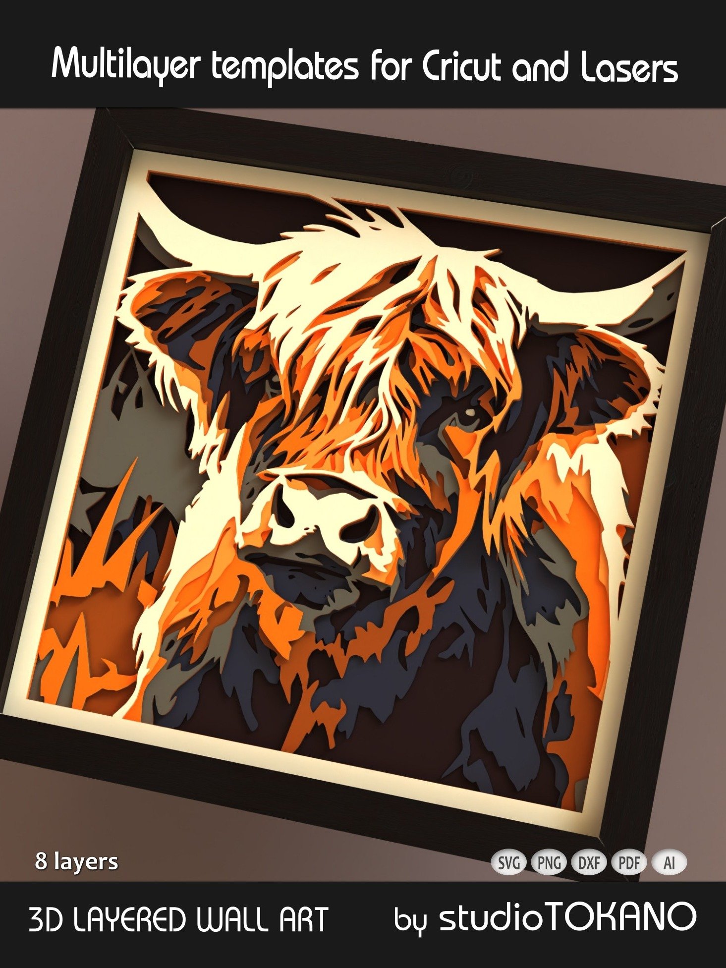 Highland Cow 3D Shadow Box SVG product image (5)