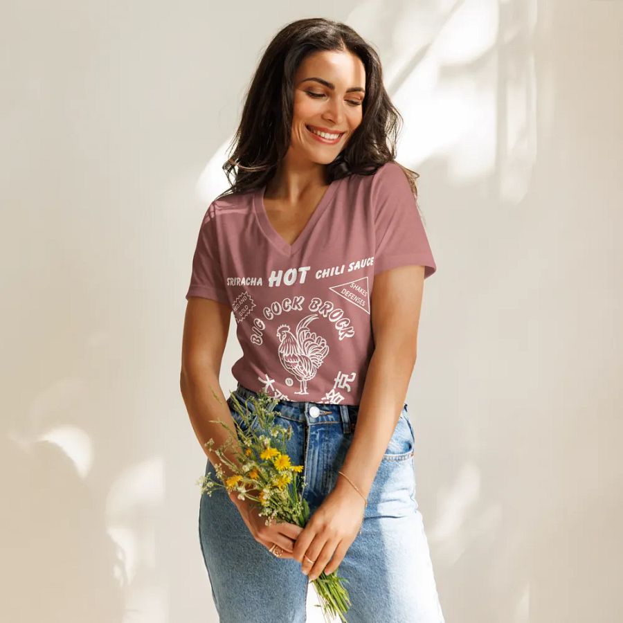 San Francisco Football Sriracha Chili Sauce Label Emblem Women's Relaxed V-Neck Tee Shirt product image (11)