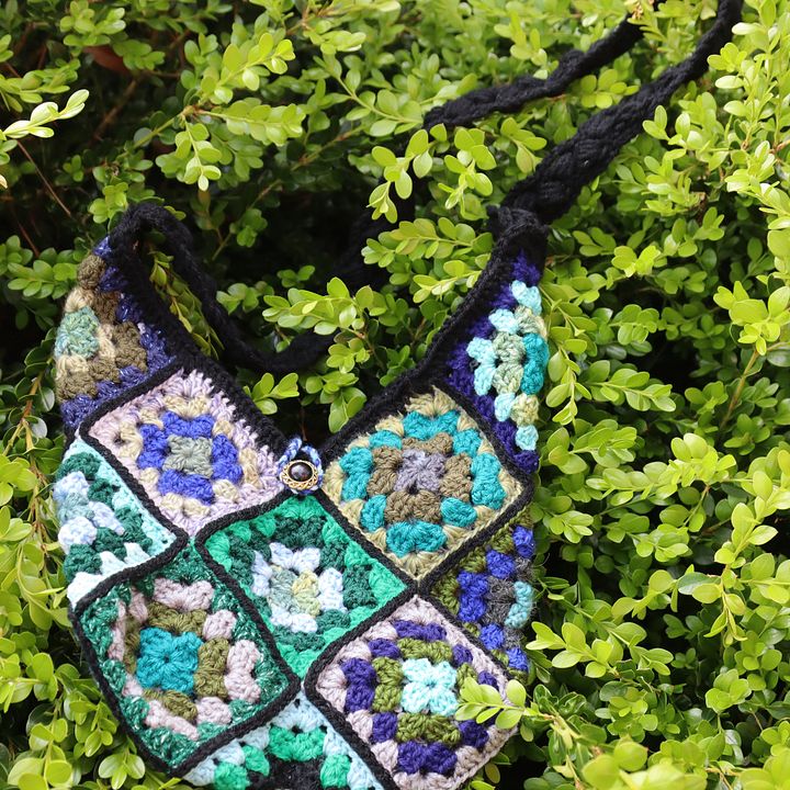 Blues and Greens Crochet Crossbody Bag - Handmade and One of a Kind product image (1)