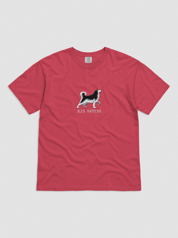 Sled Happens T-Shirt(Embroidered) of an Alaskan Malamute(Black & White) product image (41)