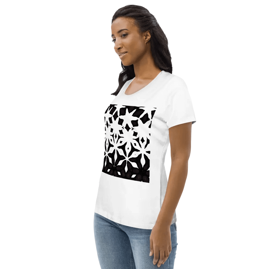 Abstract Black and White Shapes Pattern Women's White T Shirt product image (7)