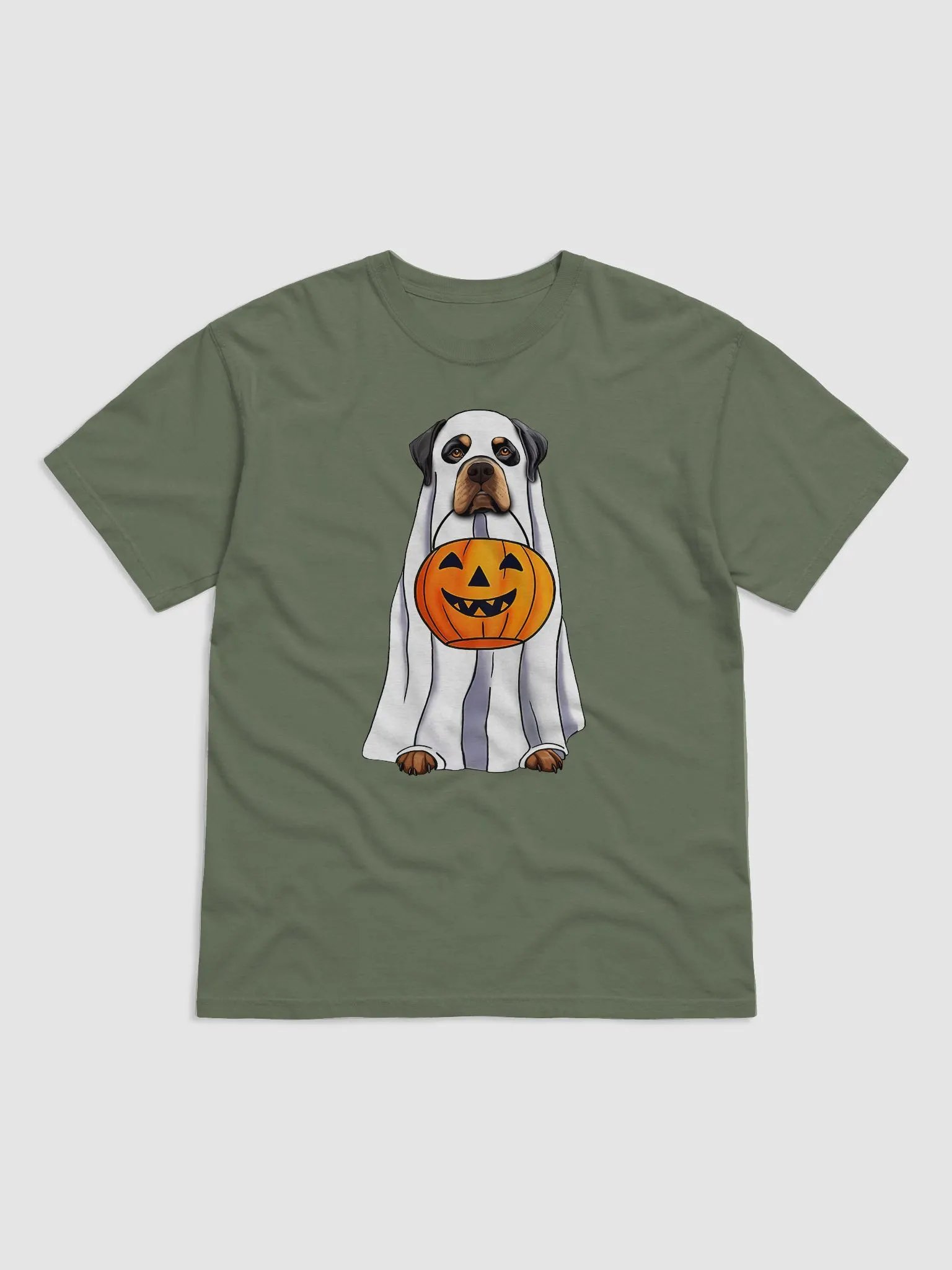 Rottweiler Halloween Tee | Funny Fall & Halloween Rottweiler Wearing a Ghost Costume with Pumpkin Basket product image (2)