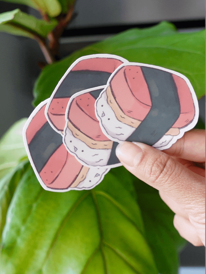 Spam Musubi egg with face drooling Waterproof Vinyl sticker product image (2)