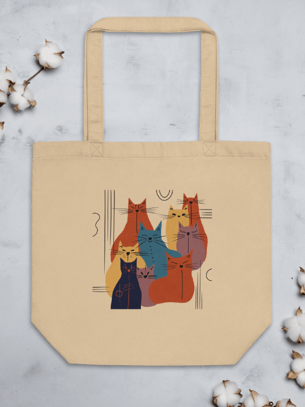 Hand-drawn abstract cat art - Red, Blue, Purple Eco-Friendly Canvas Tote Bag product image (5)
