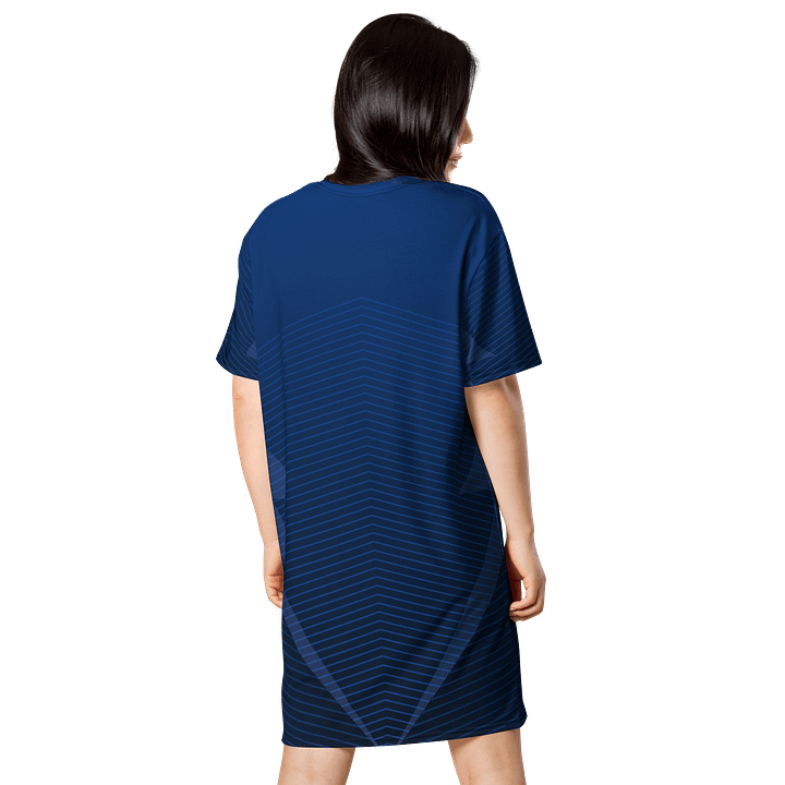 Exclusive Women's Deep Blue T-Shirt Dress with Geometric Wave Pattern - Oversized Fit product image (2)