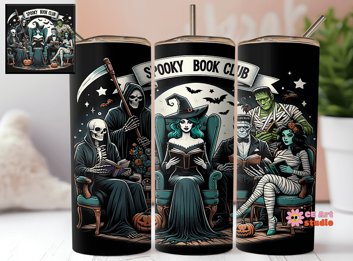 Spooky Book Club Tumbler Wrap PNG product image (1)
