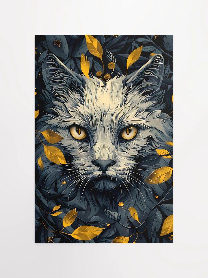 Autumn Whispers: Enigmatic Cat Face with Golden Eyes Art Matte Poster product image (2)