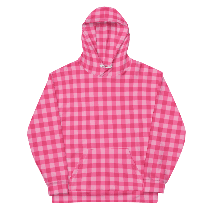 Bright Pink Checkered Plaid Hoodie product image (6)